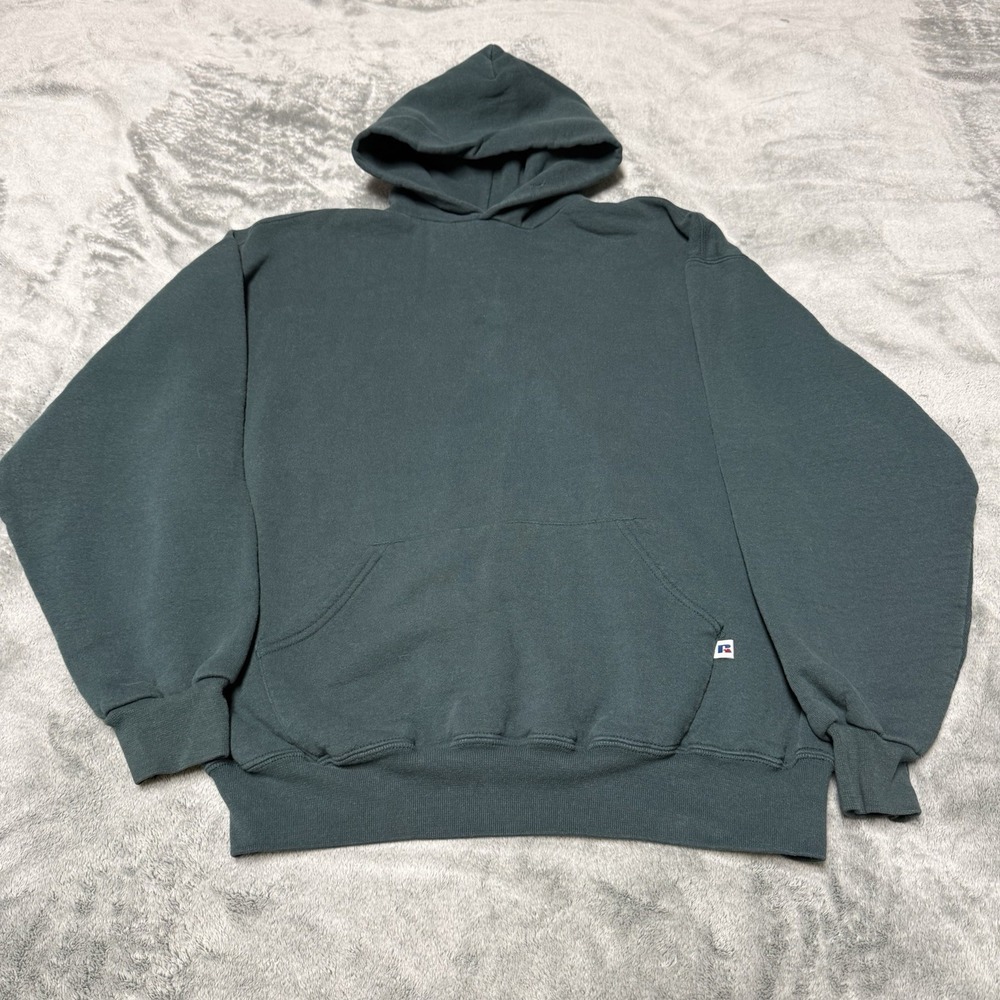 VTG Russell Athletic Green Pullover Hoodie Men’s XL Mexico Blank Discoloration